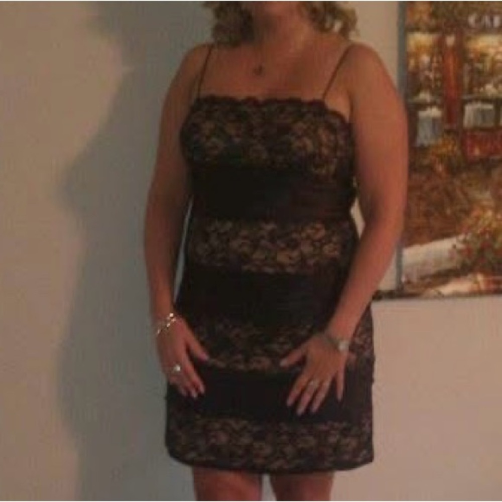 S.L. Fashions Lace & Satin Black dress